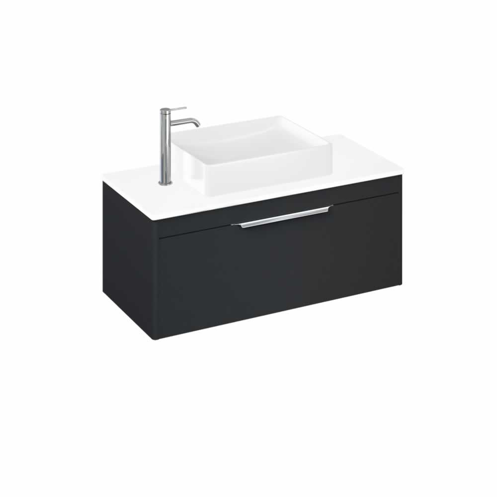 Shoreditch 100cm single drawer Matt Grey with White Worktop and Quad Countertop Basin